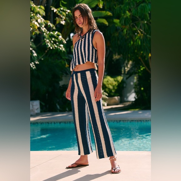 Free People Pants - Free People Joan Fauxchet Crochet Set Size S One Shoulder Top Low Rise wide Leg